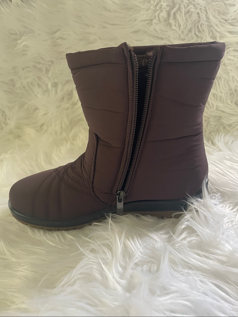 Quilted Brown Winter Zip-Front Ankle Boot